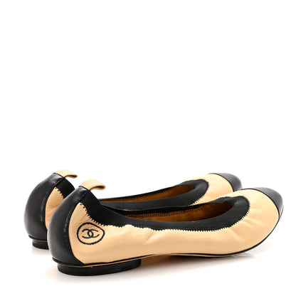 Chanel Lambskin CC Elastic Cap Toe Ballerina Flats 40 Beige Black 5 of 9