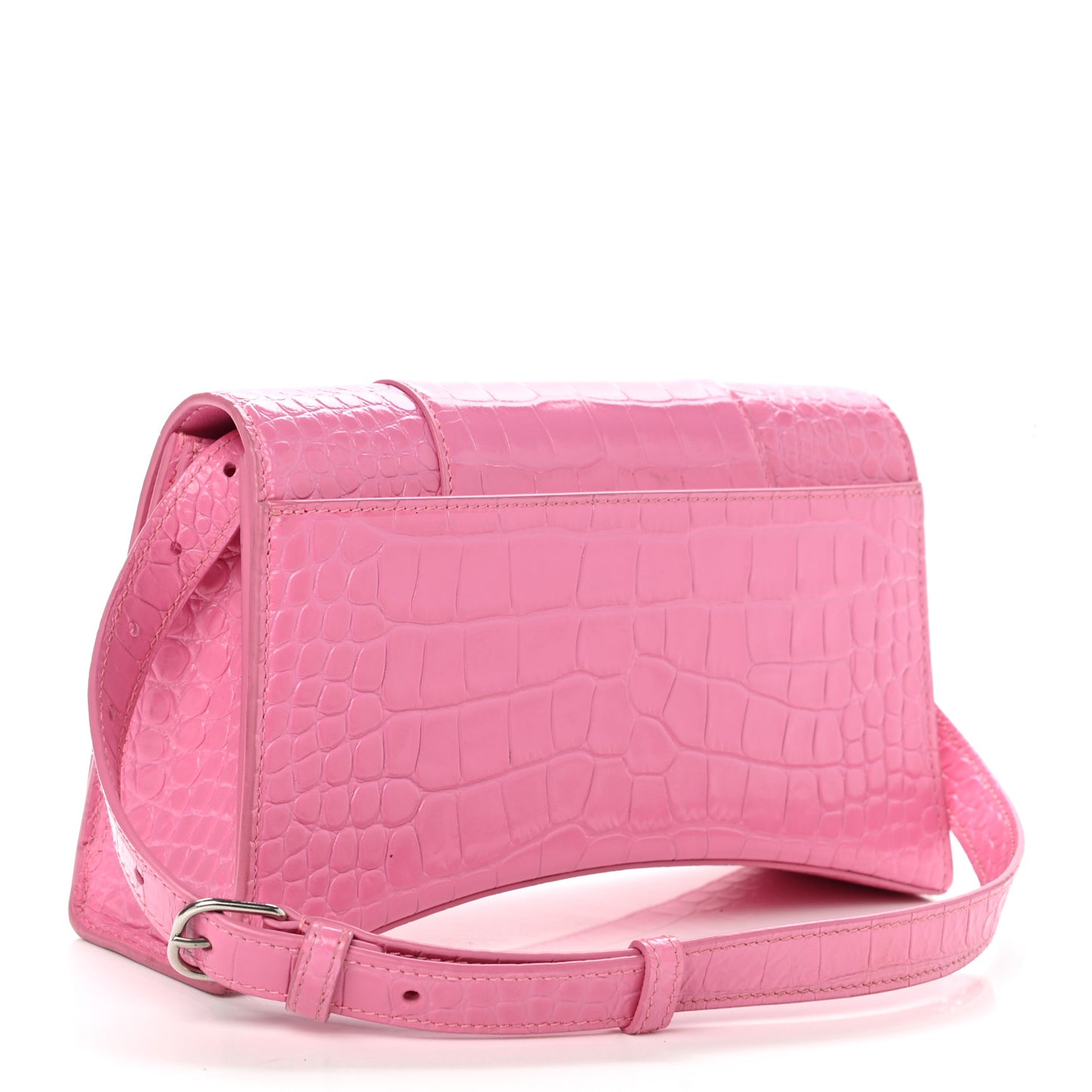 Shiny Calfskin Crocodile Embossed Small Hourglass Sling Shoulder Bag Baby Pink