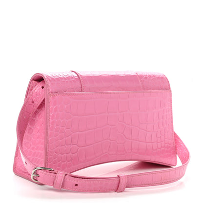 Balenciaga Shiny Calfskin Crocodile Embossed Small Hourglass Sling Shoulder Bag Baby Pink 3 of 11