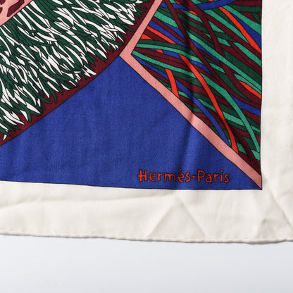 Hermes Cashmere Silk Travers Champs Shawl GM 140 Rouge Violet Vert 3 of 5