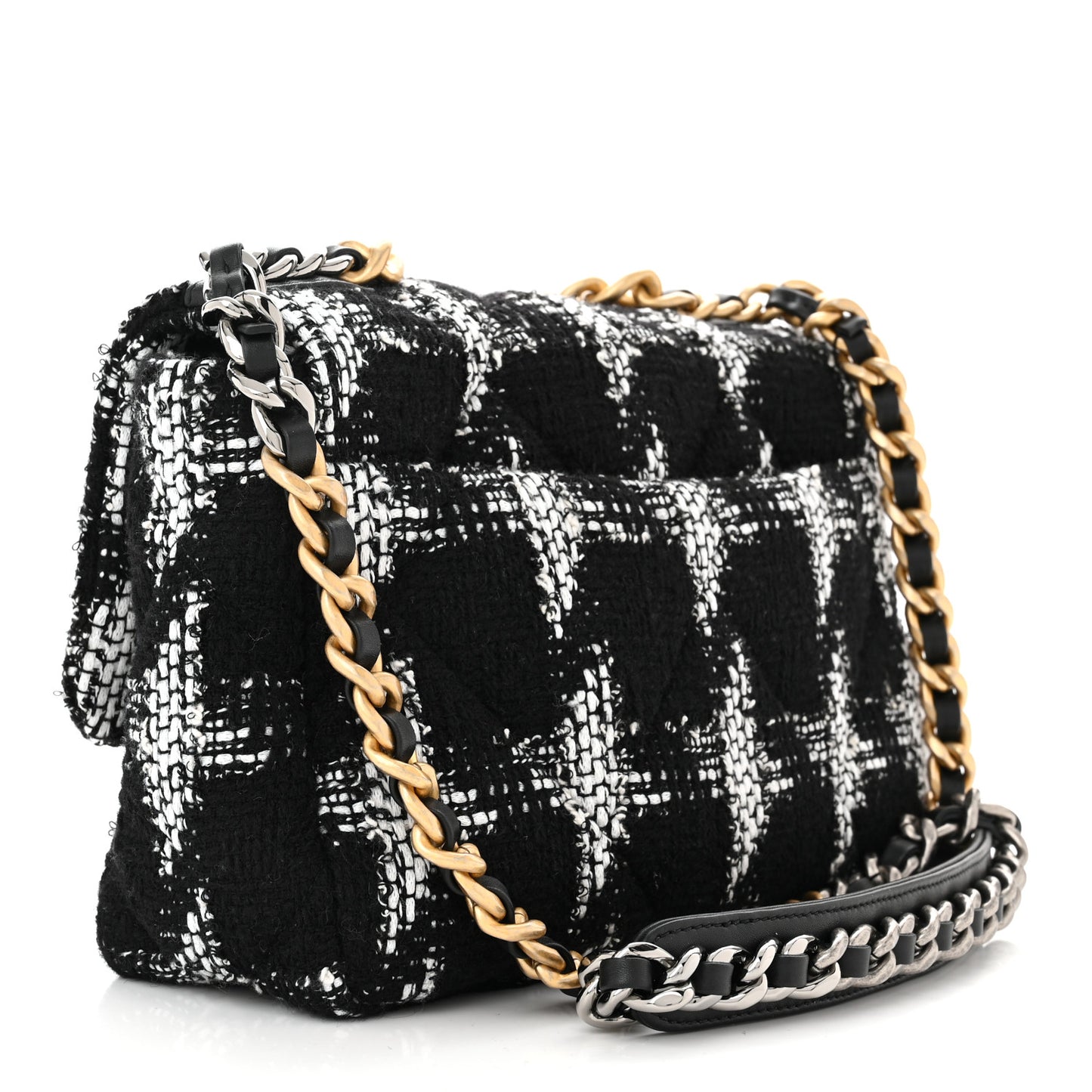 Tweed Houndstooth Quilted Medium Chanel 19 Flap Black White