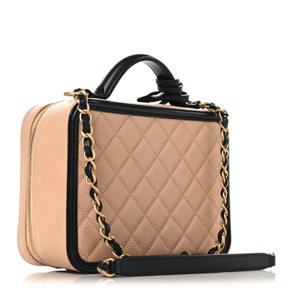 Chanel Caviar Quilted Medium CC Filigree Vanity Case Beige Black 3 of 10