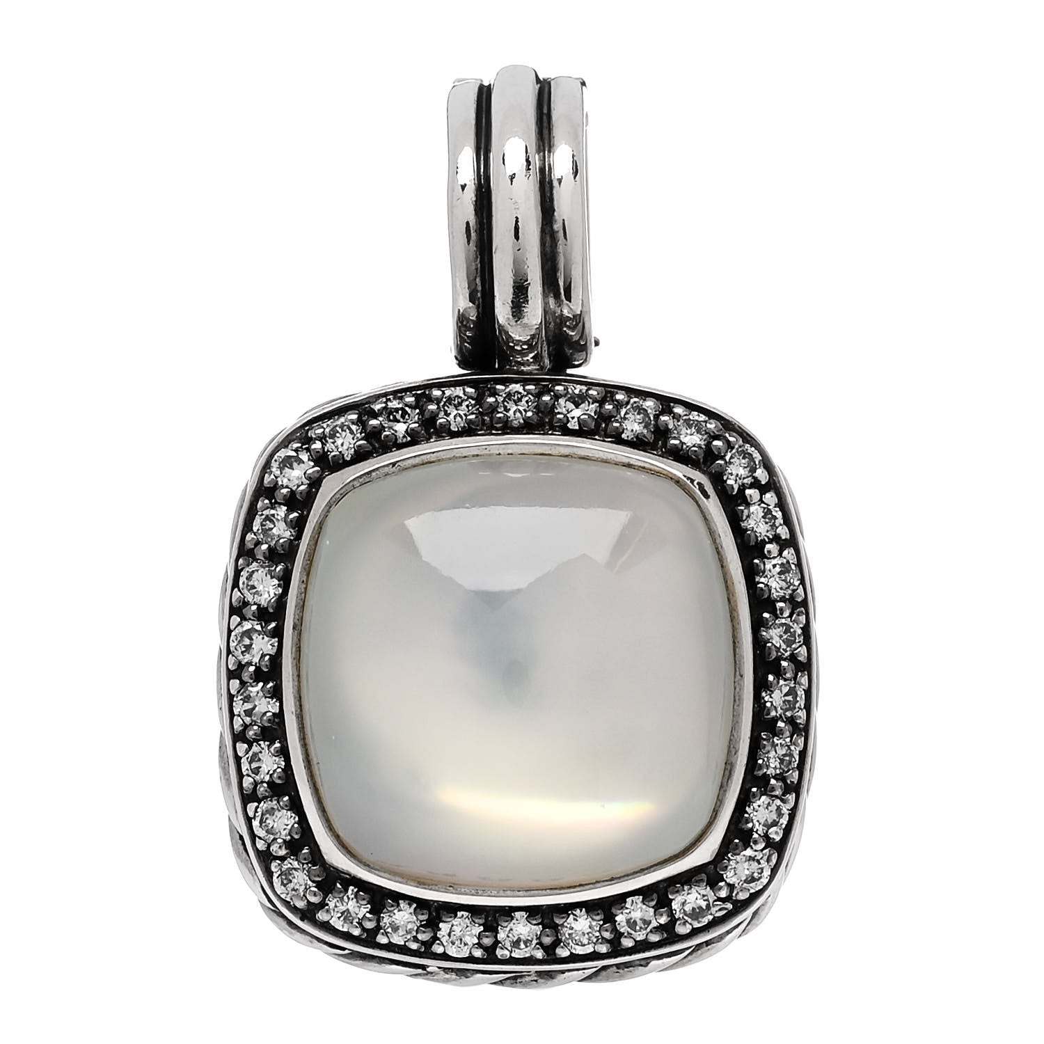David Yurman Sterling Silver Diamond Moon Quartz 14mm Albion Enhancer Pendant 1 of 3
