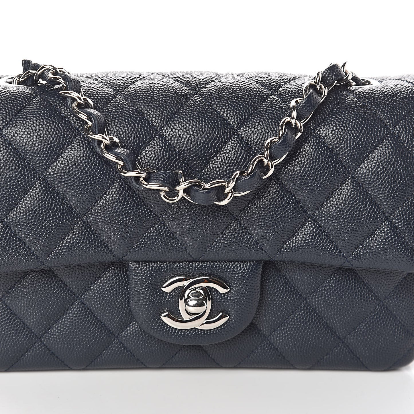 Caviar Quilted Mini Rectangular Flap Navy