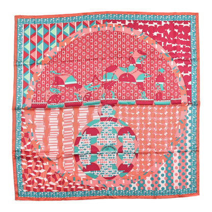 Hermes Silk Ex-Libris En Cravates 90 Scarf Saumon Turquoise Framboise 1 of 3