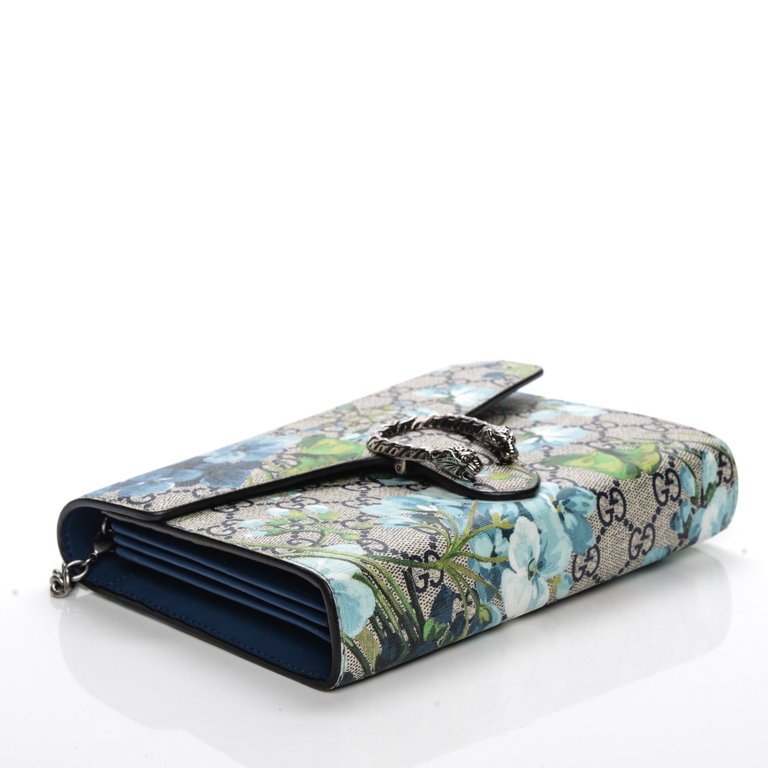 Gucci GG Supreme Monogram Blooms Mini Dionysus Chain Wallet Beige Blue Navy Vintage Blue 4 of 12