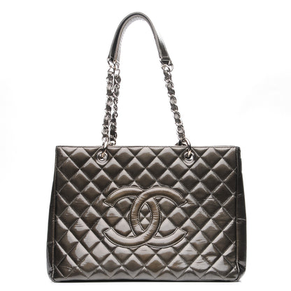 Chanel Patent Quilted Grand Shopping Tote GST Dark Green 1 of 9