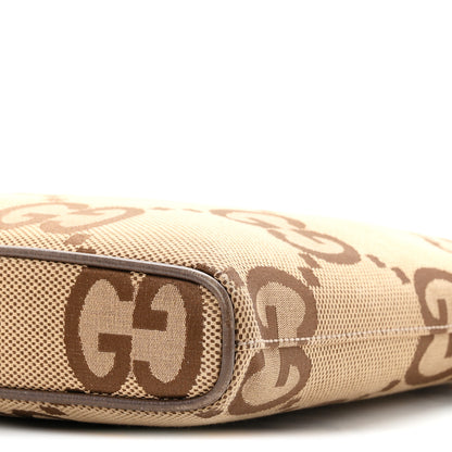Gucci Monogram Jumbo GG Textured Dollar Calfskin Web Wristlet Messenger Bag Camel Ebony New Acero 10 of 11