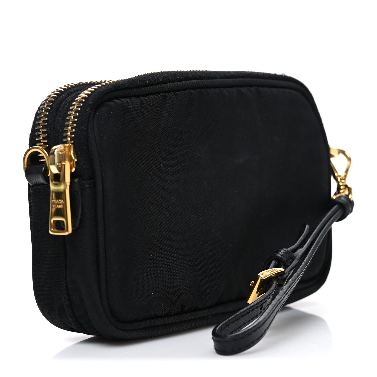 Prada Nylon Saffiano Triangle Mini Wristlet Pouch Black 3 of 7
