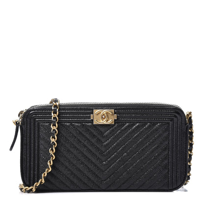 Chanel Caviar Chevron Small Boy Clutch With Chain Black 1 of 12