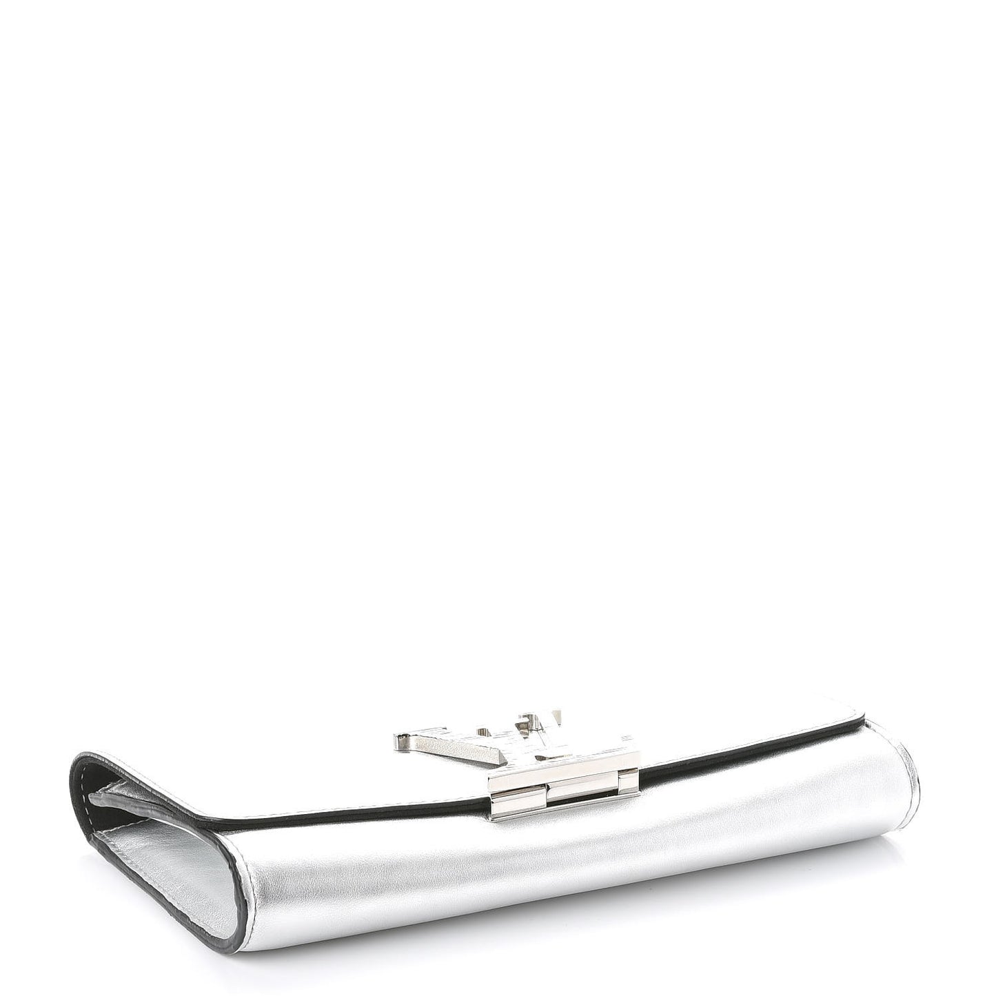 Metallic Calfskin Louise EW Lock Clutch Silver