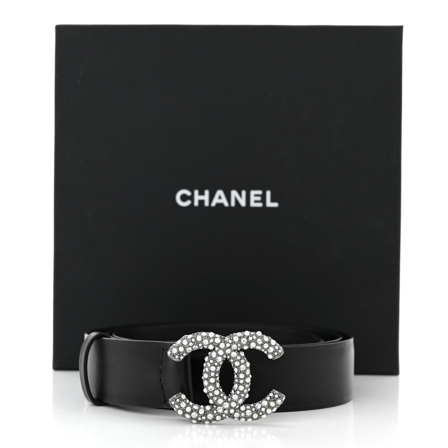 Calfskin Crystal Pearl Caviar CC Belt 90 36 Black