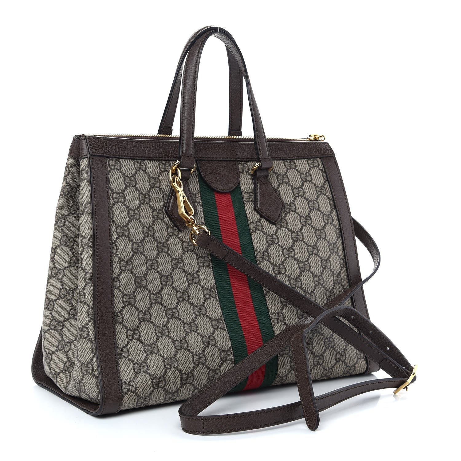 Gucci GG Supreme Monogram Web Medium Ophidia Tote Bag Brown 3 of 14