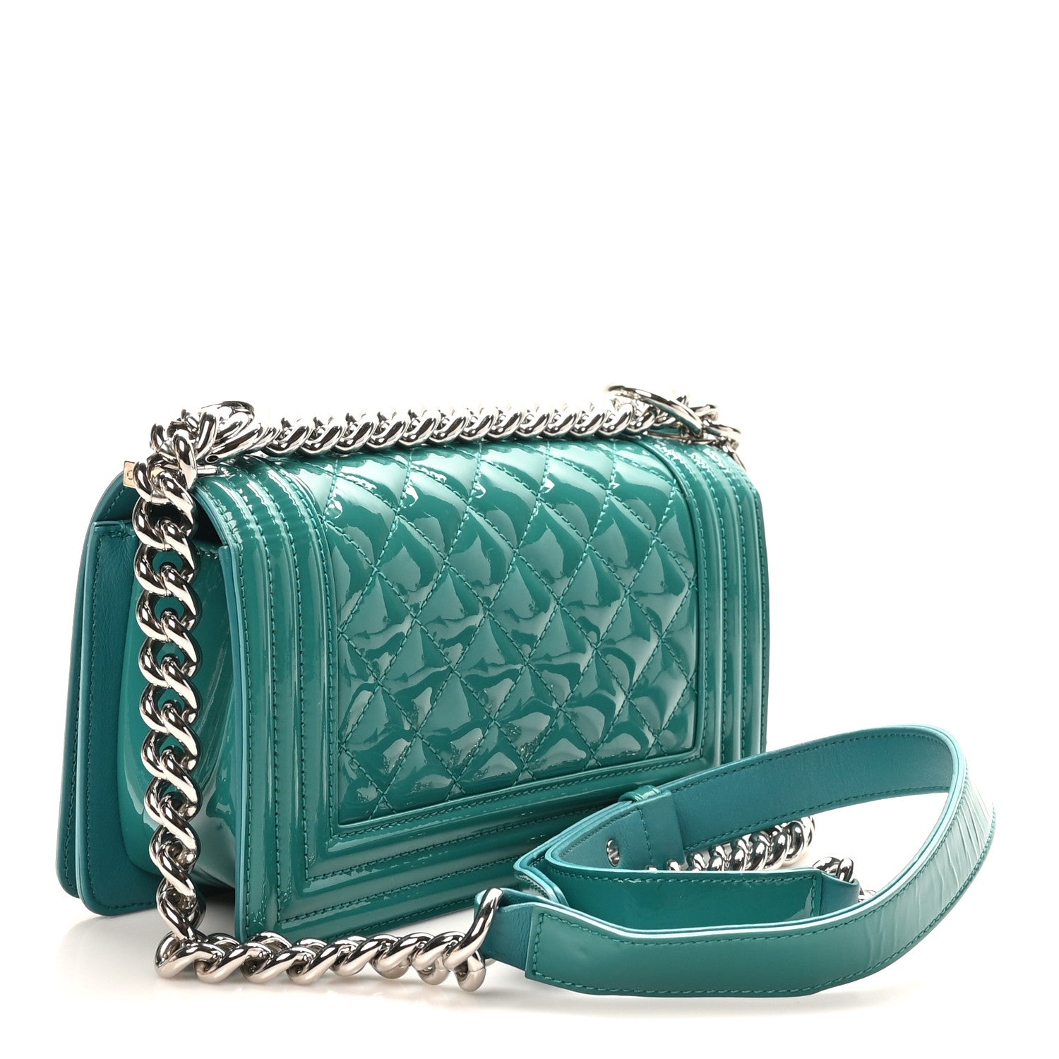 Chanel Patent Calfskin Quilted Small Plexiglass Boy Flap Green 3 of 11