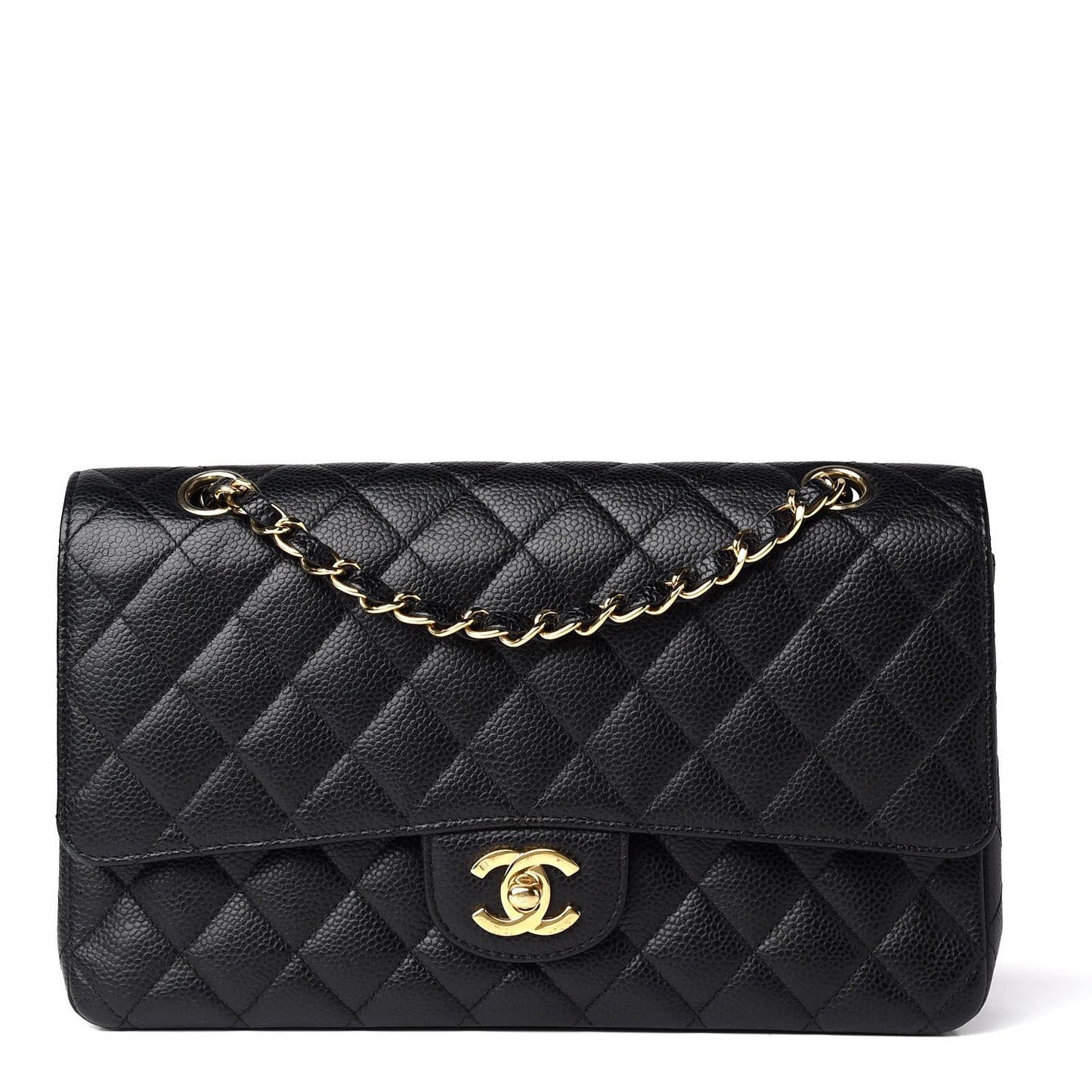 Caviar Quilted Medium Double Flap Black