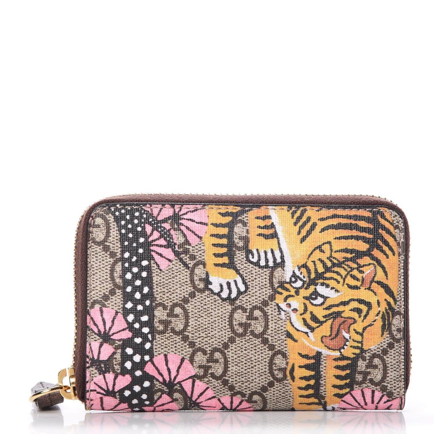 Gucci GG Supreme Monogram Bengal Zip Around Card Case Wallet Beige Pink 1 of 7