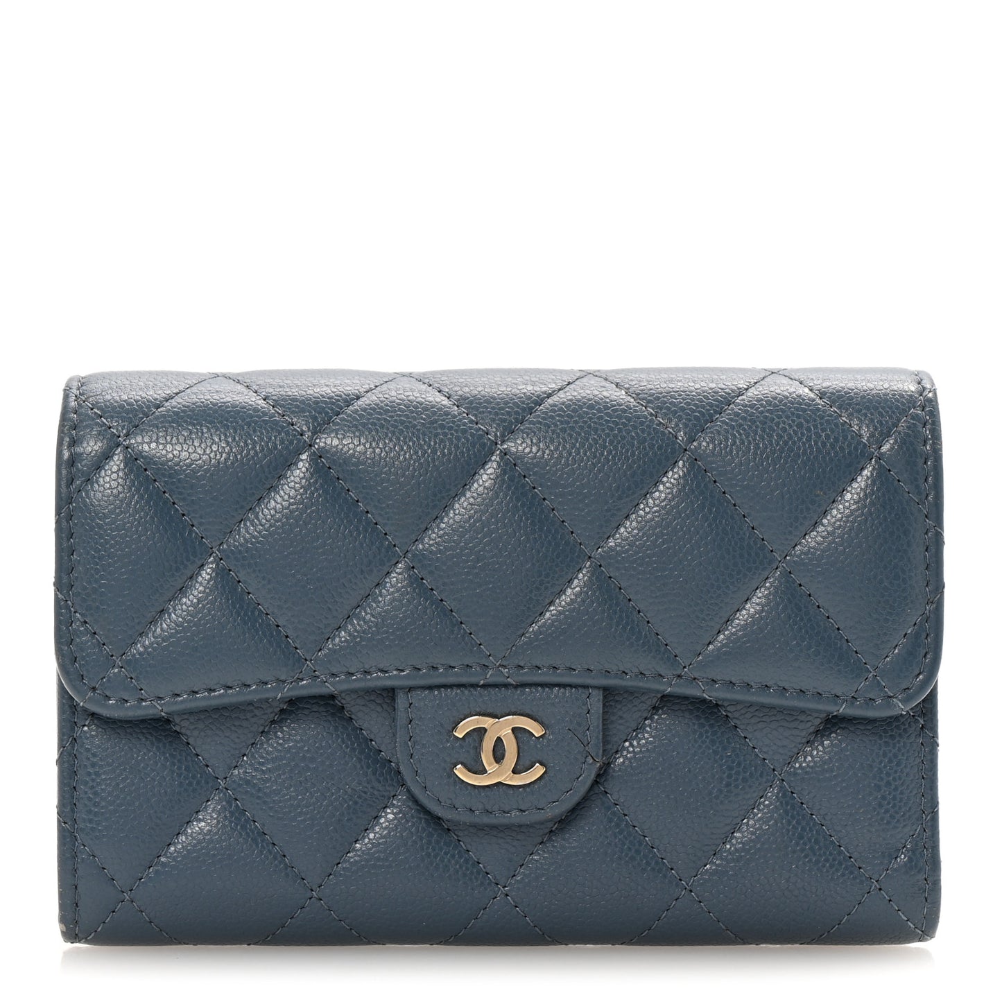 Caviar Quilted Medium Flap Wallet Dark Blue
