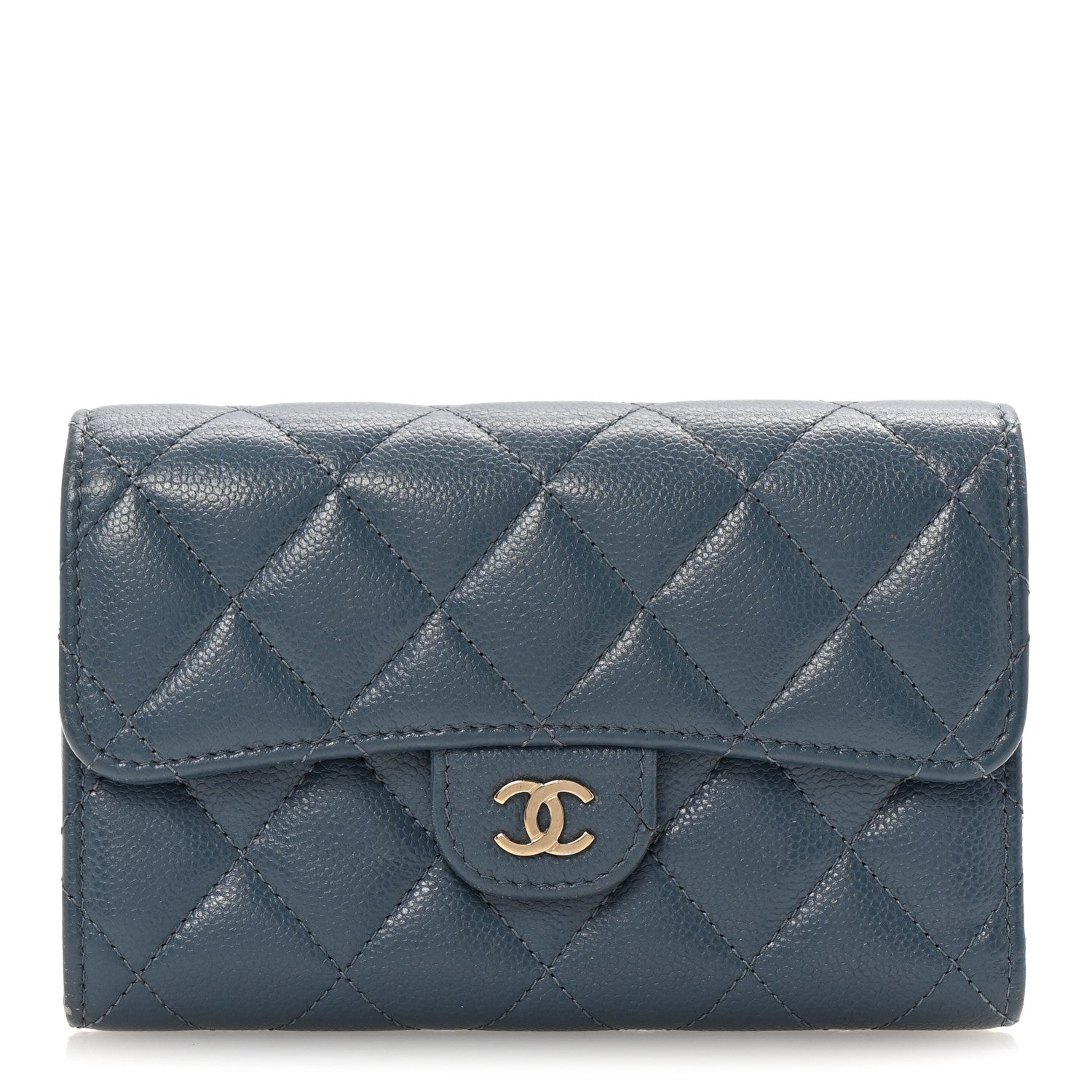 Chanel Caviar Quilted Medium Flap Wallet Dark Blue 1 of 13