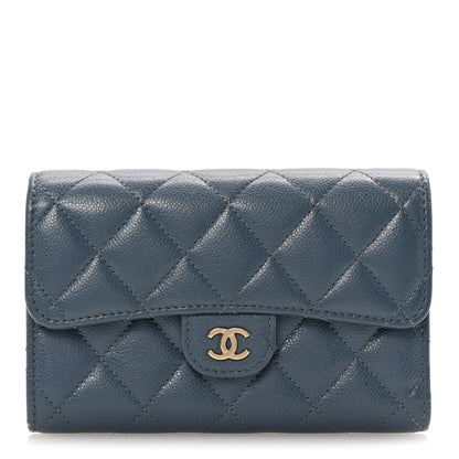 Chanel Caviar Quilted Medium Flap Wallet Dark Blue 1 of 13