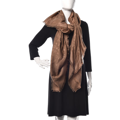 Louis Vuitton Silk Wool Monogram Shawl Cappuccino 2 of 4