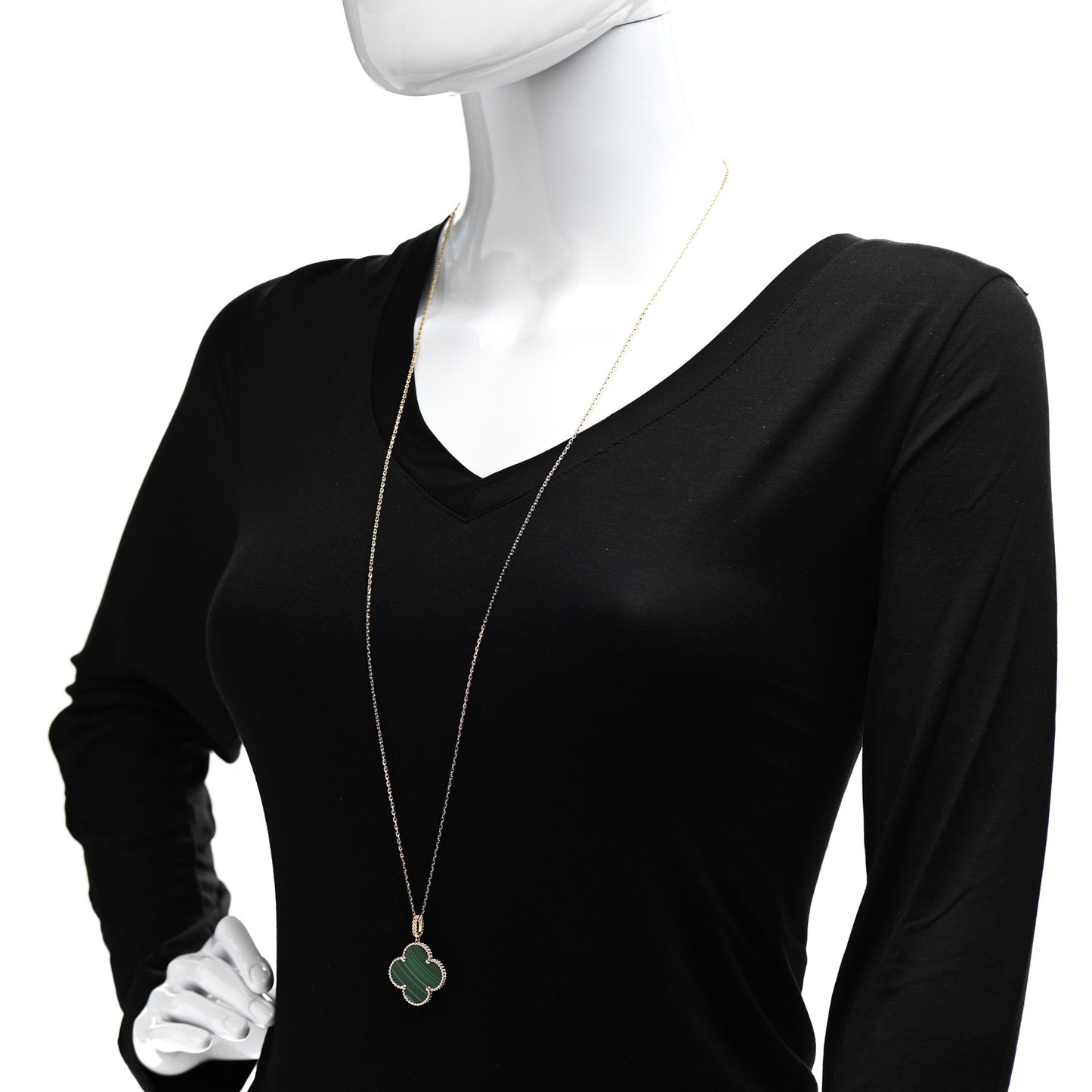 18K Yellow Gold Malachite Magic Alhambra Pendant Necklace