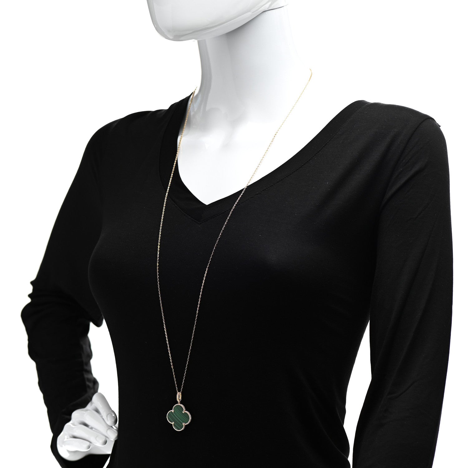Van Cleef & Arpels 18K Yellow Gold Malachite Magic Alhambra Pendant Necklace 2 of 7