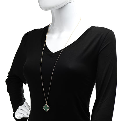 Van Cleef & Arpels 18K Yellow Gold Malachite Magic Alhambra Pendant Necklace 2 of 7