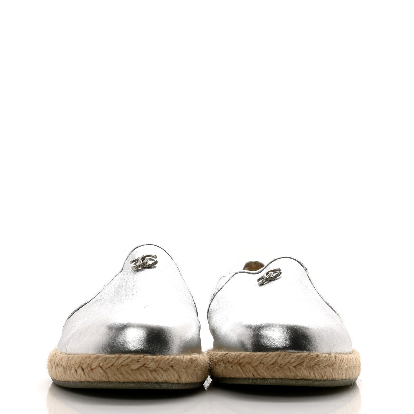 Crumpled Lambskin CC Mocassin Loafer Espadrilles 39.5 Silver