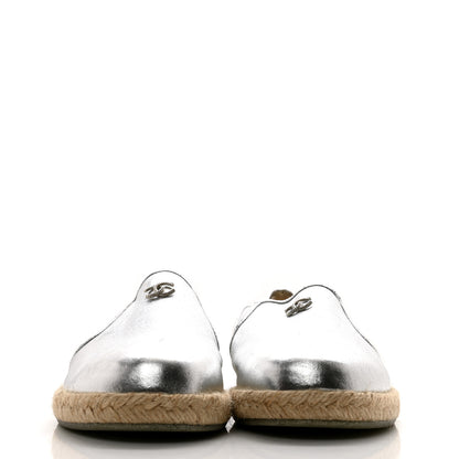 Chanel Crumpled Lambskin CC Mocassin Loafer Espadrilles 39.5 Silver 2 of 13