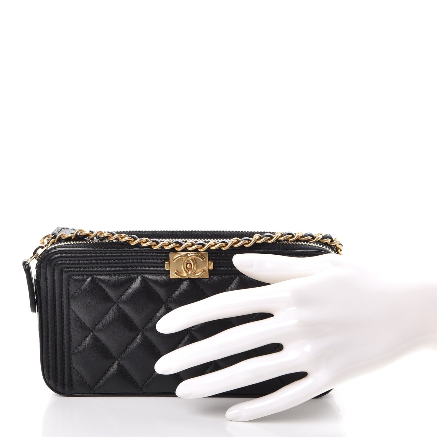 Lambskin Quilted Small Boy Clutch With Chain Black