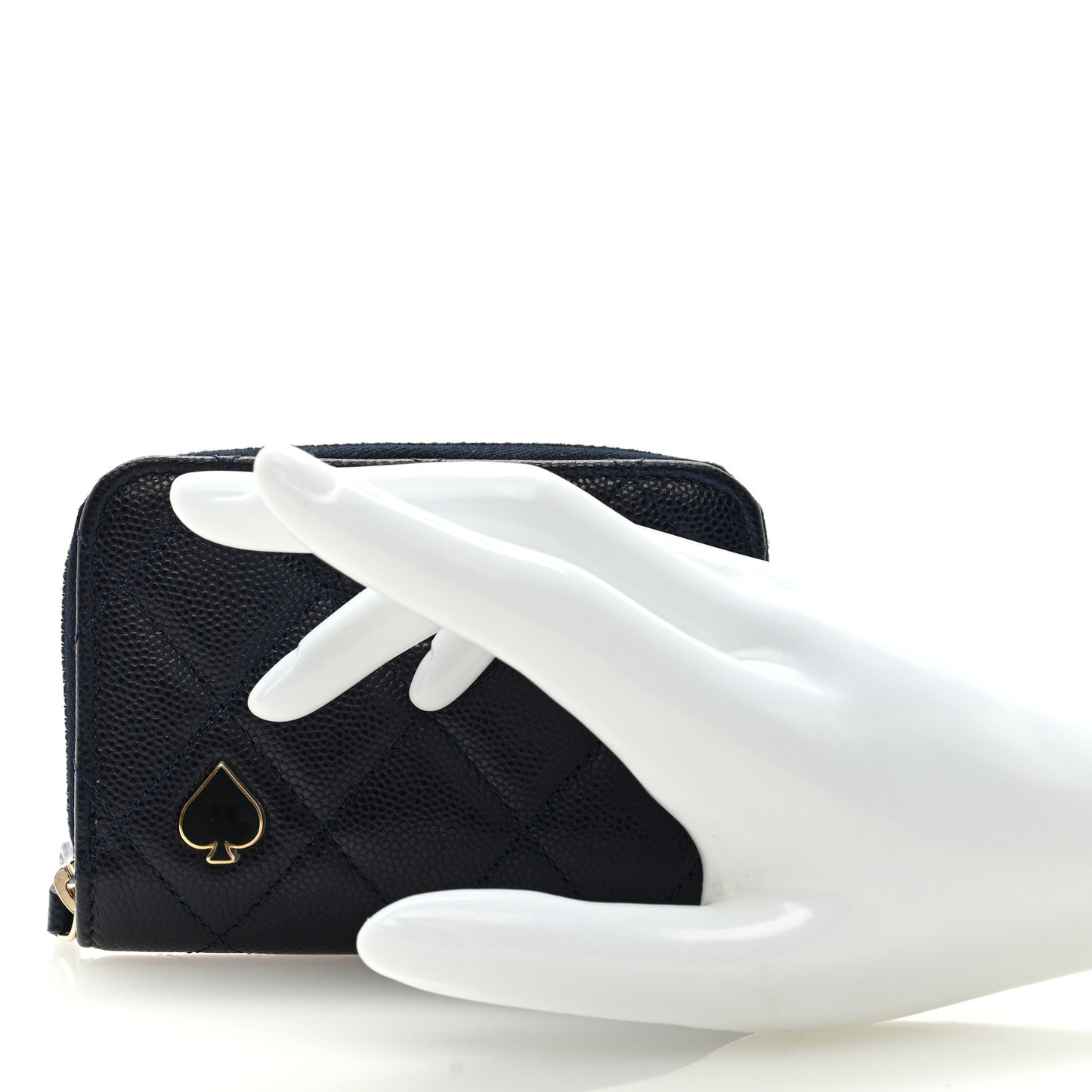 Caviar Enamel Coco Casino Quilted Zip Coin Purse Navy Blue