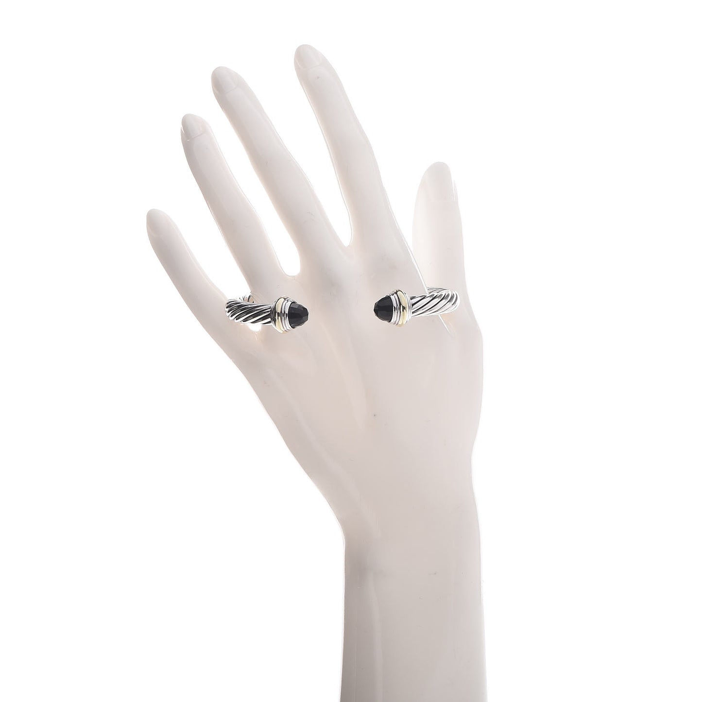 Sterling Silver 14K Yellow Gold Black Onyx 7mm Cable Classics Bracelet