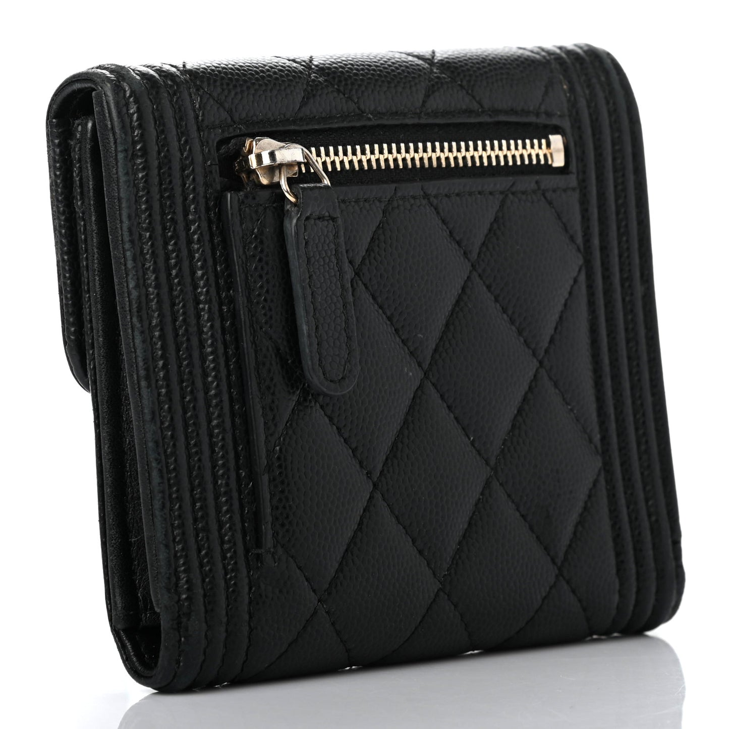 Caviar Quilted Compact Boy Wallet Black