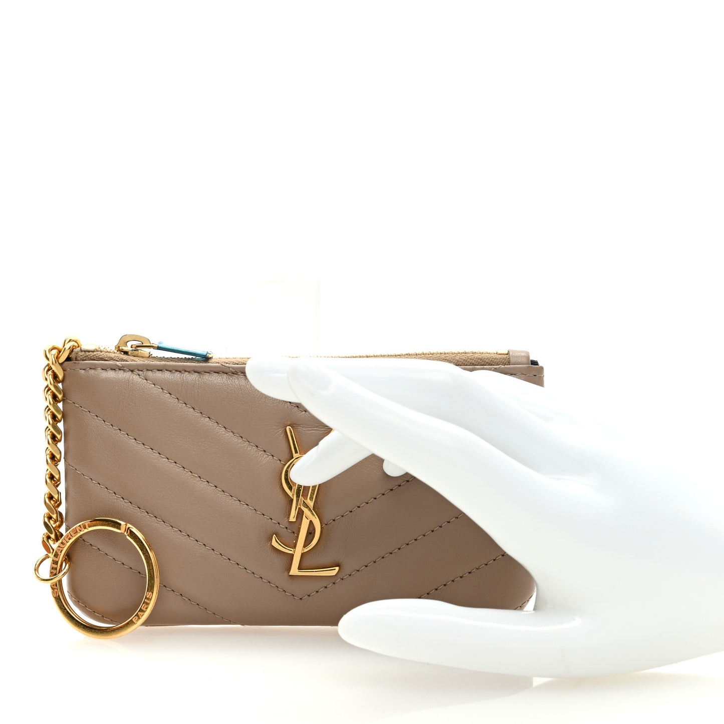 Calfskin Matelasse Monogram Key Pouch Light Taupe