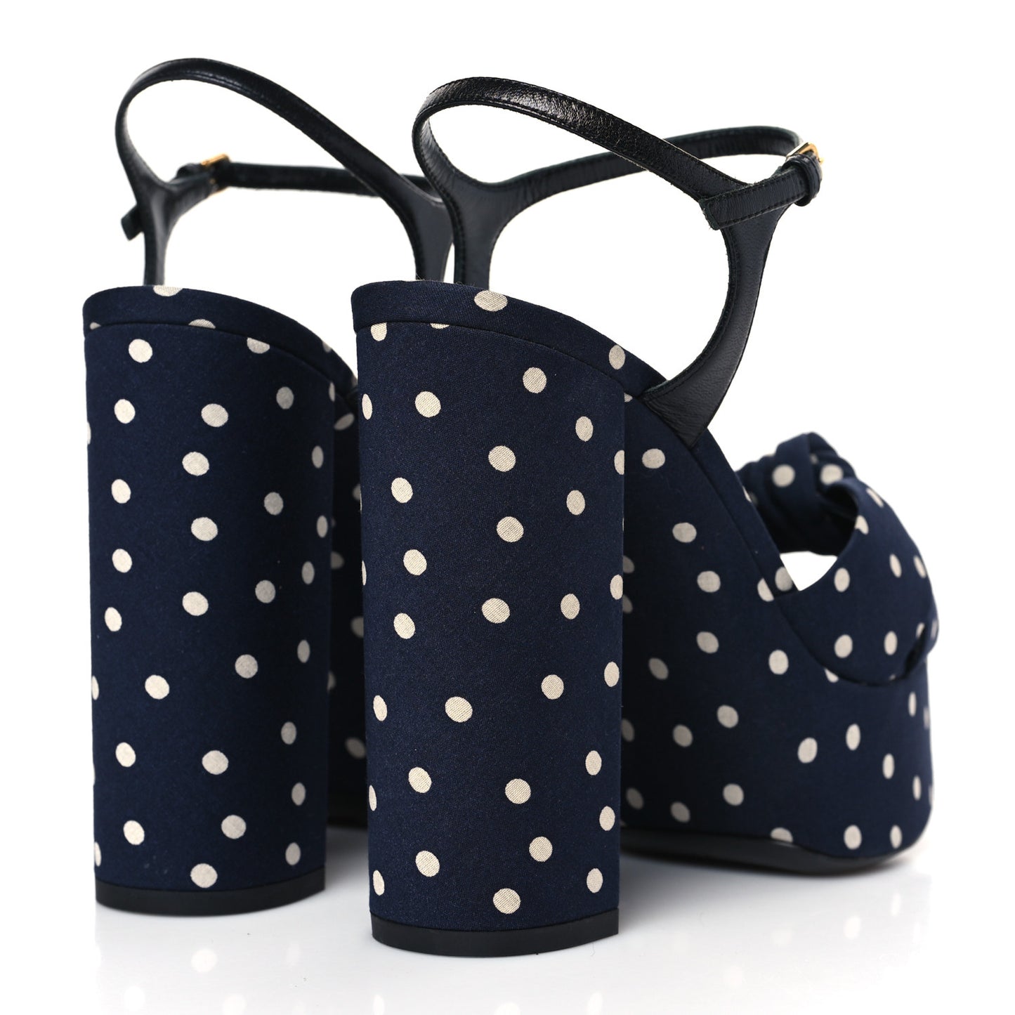Satin Polka Dot Bianca 125 Platform Sandals 36 Navy