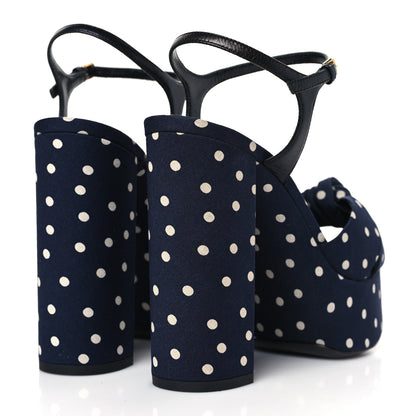Saint Laurent Satin Polka Dot Bianca 125 Platform Sandals 36 Navy 4 of 9
