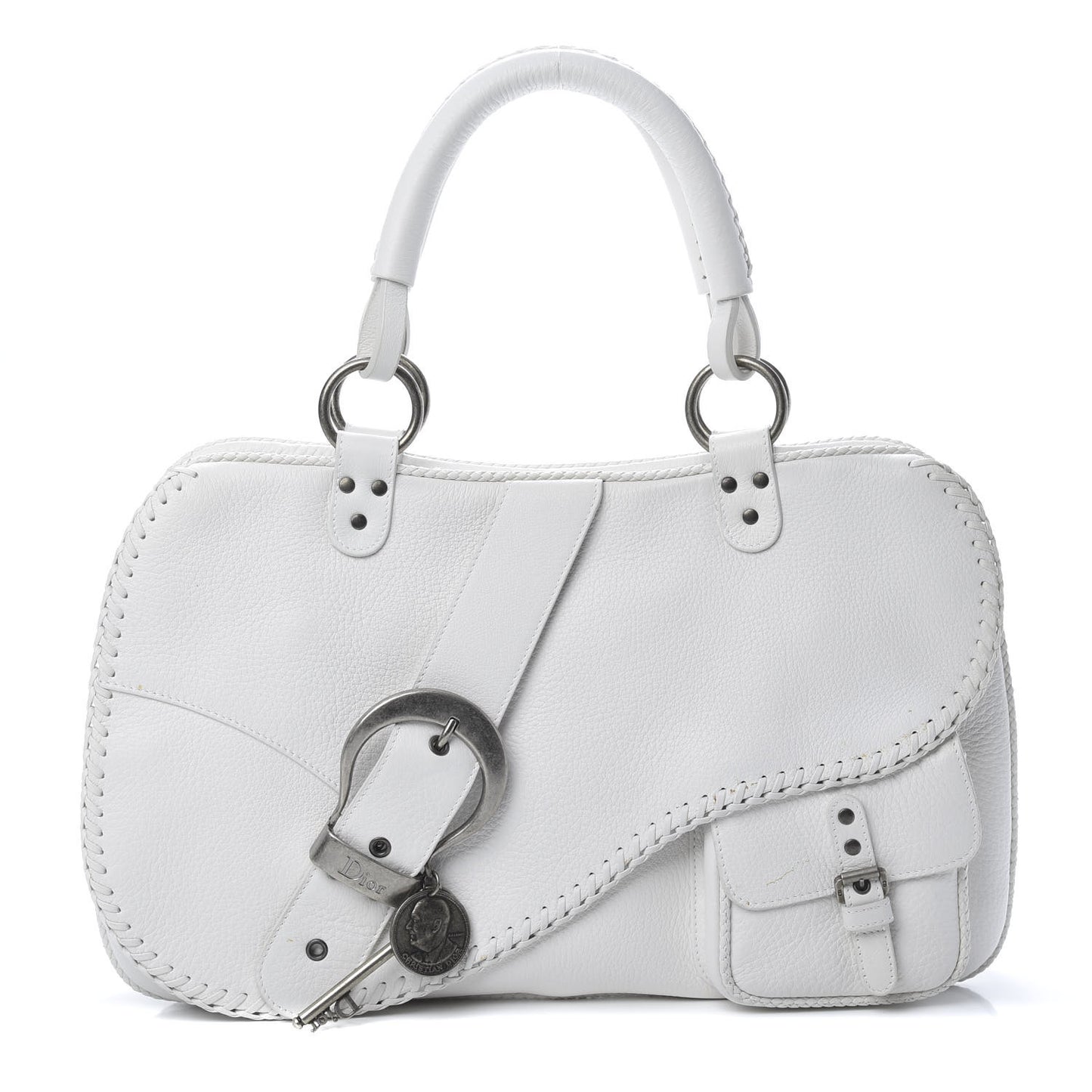 Calfskin Braided Gaucho Double Saddle Bag White