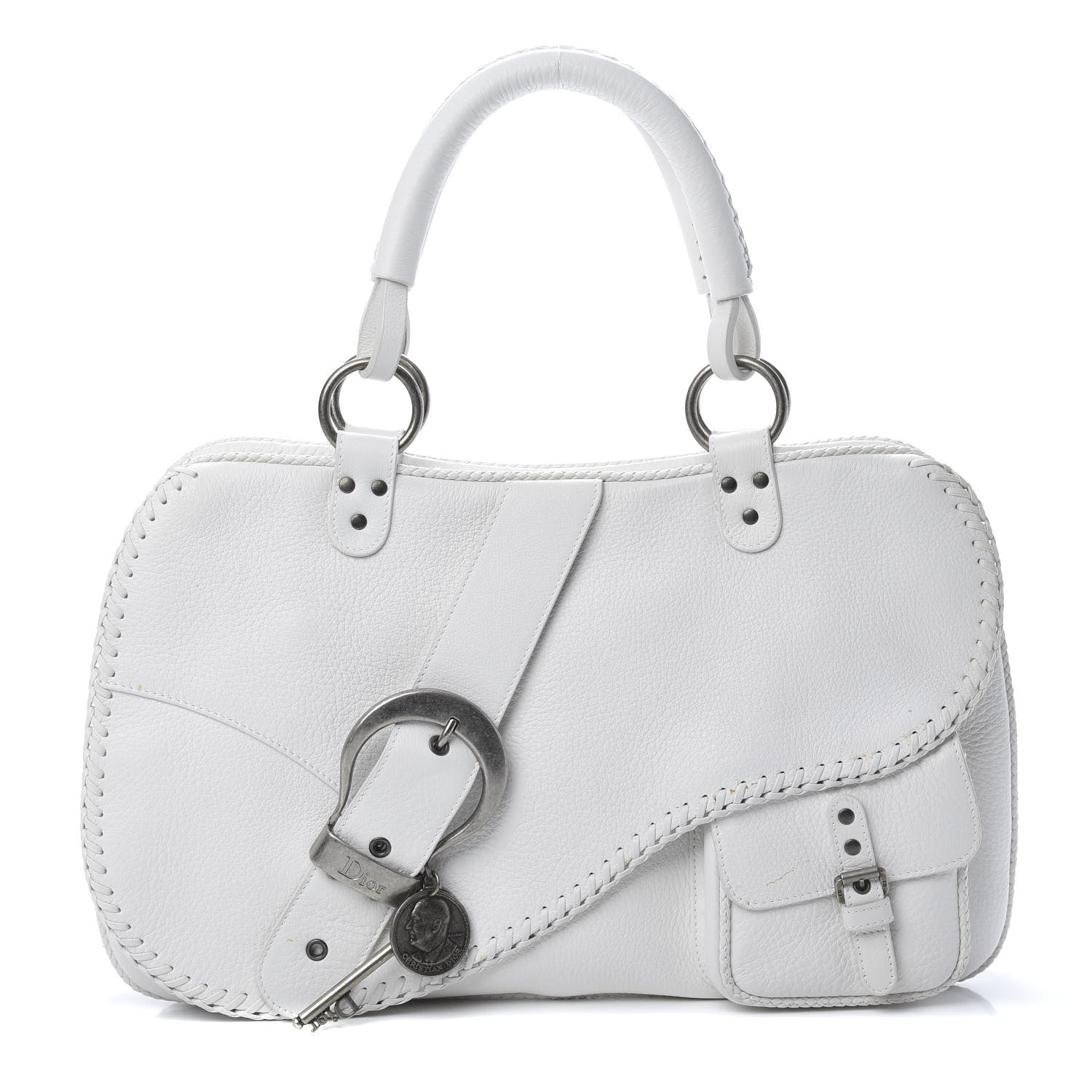 Christian Dior Calfskin Braided Gaucho Double Saddle Bag White 1 of 13