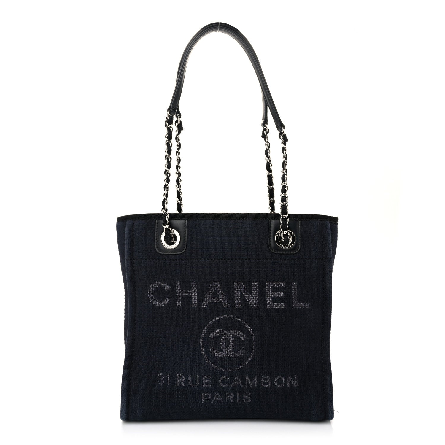 Chanel Mixed Fibers Mini Deauville Tote Navy Blue Black 1 of 11
