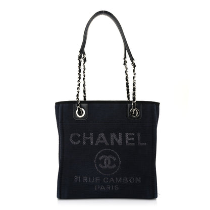 Chanel Mixed Fibers Mini Deauville Tote Navy Blue Black 1 of 11