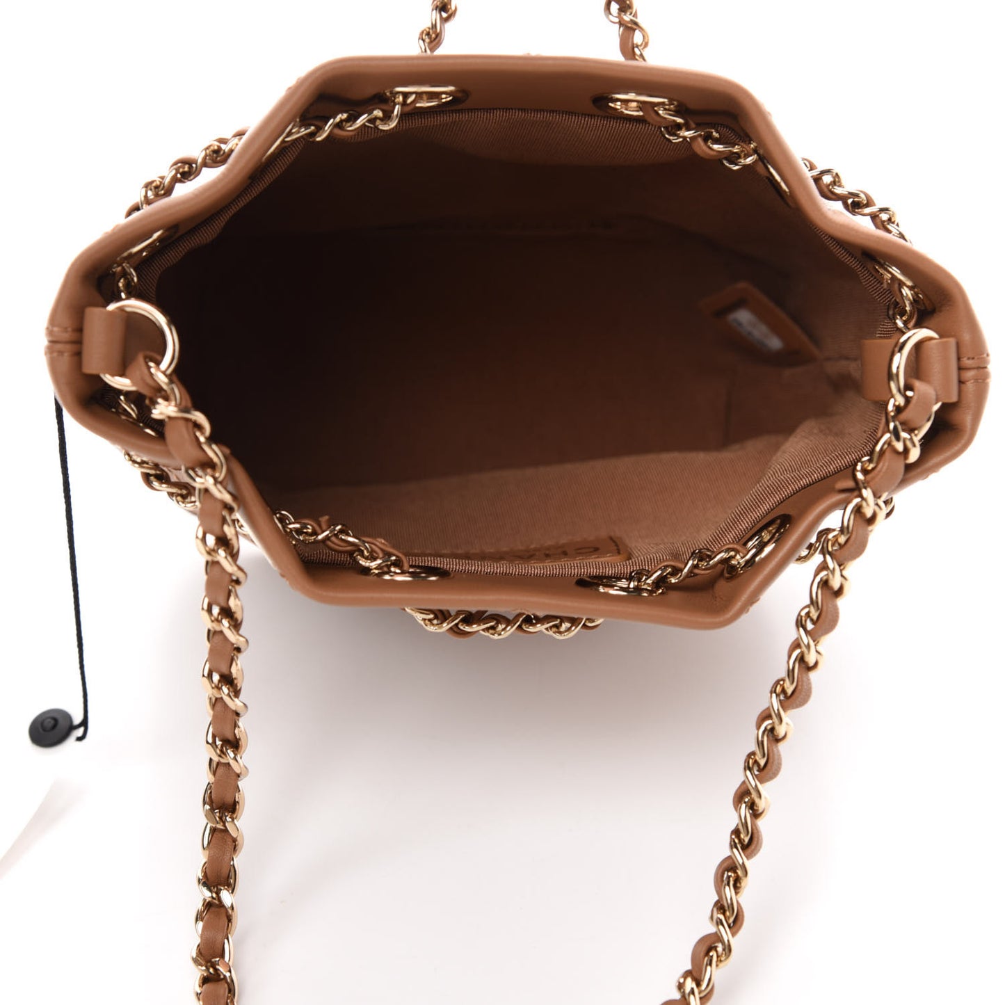 Calfskin Stitched Chain Bucket Bag Beige