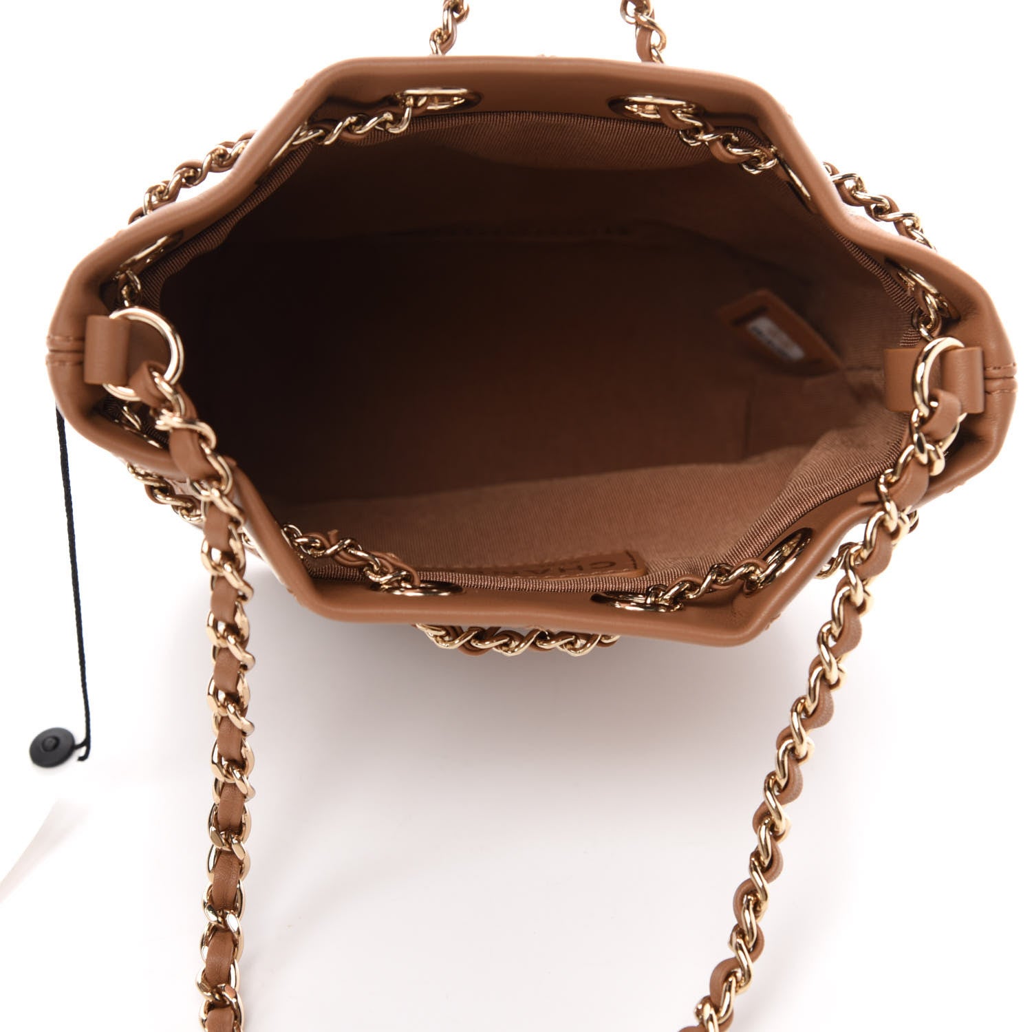 Chanel Calfskin Stitched Chain Bucket Bag Beige 5 of 11