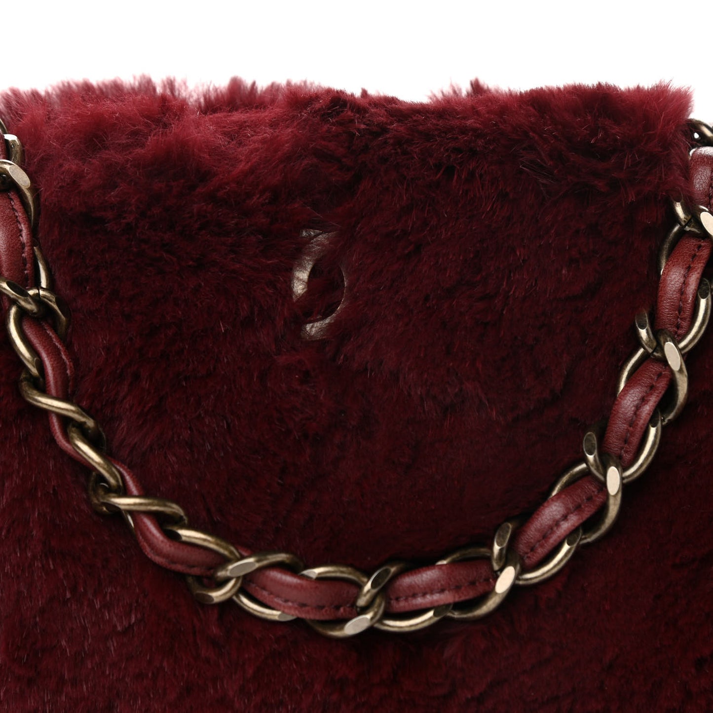Rabbit Fur Shoulder Bag Burgundy
