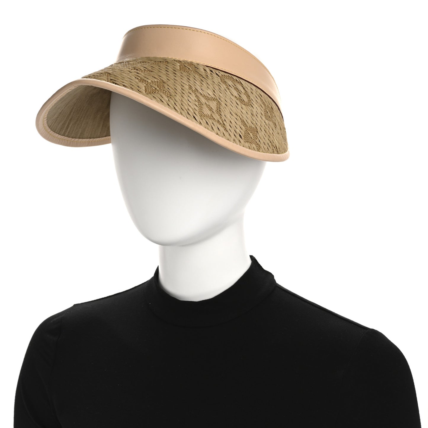 Calfskin Raffia Monogram Strawgram Visor Natural