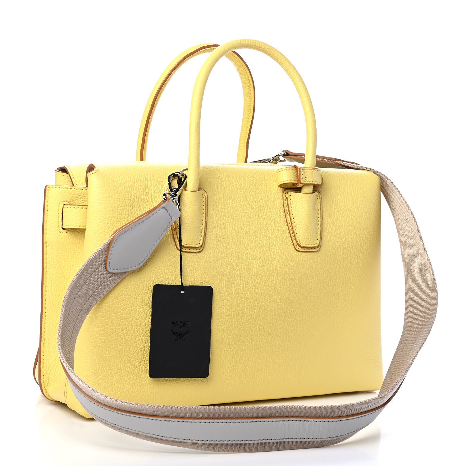 MCM Grained Calfskin Medium Milla Tote Custard Yellow 3 of 12