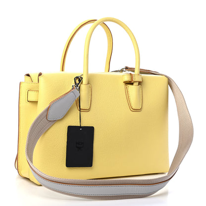 MCM Grained Calfskin Medium Milla Tote Custard Yellow 3 of 12
