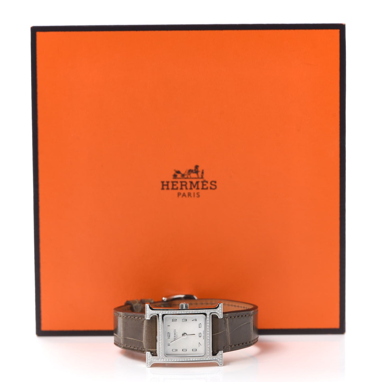 Stainless Steel Alligator Diamond Bezel Mother of Pearl 21mm Heure H Hour Quartz Watch Gris Elephant