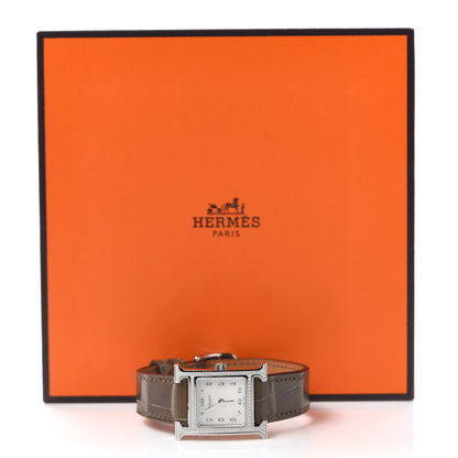 Hermes Stainless Steel Alligator Diamond Bezel Mother of Pearl 21mm Heure H Hour Quartz Watch Gris Elephant 5 of 5