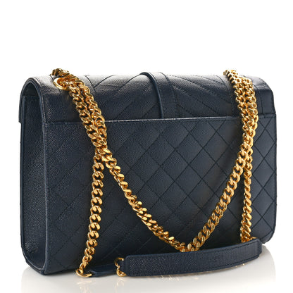 Saint Laurent Grain De Poudre Textured Mixed Matelasse Triquilt Medium Monogram Satchel Deep Marine 3 of 8