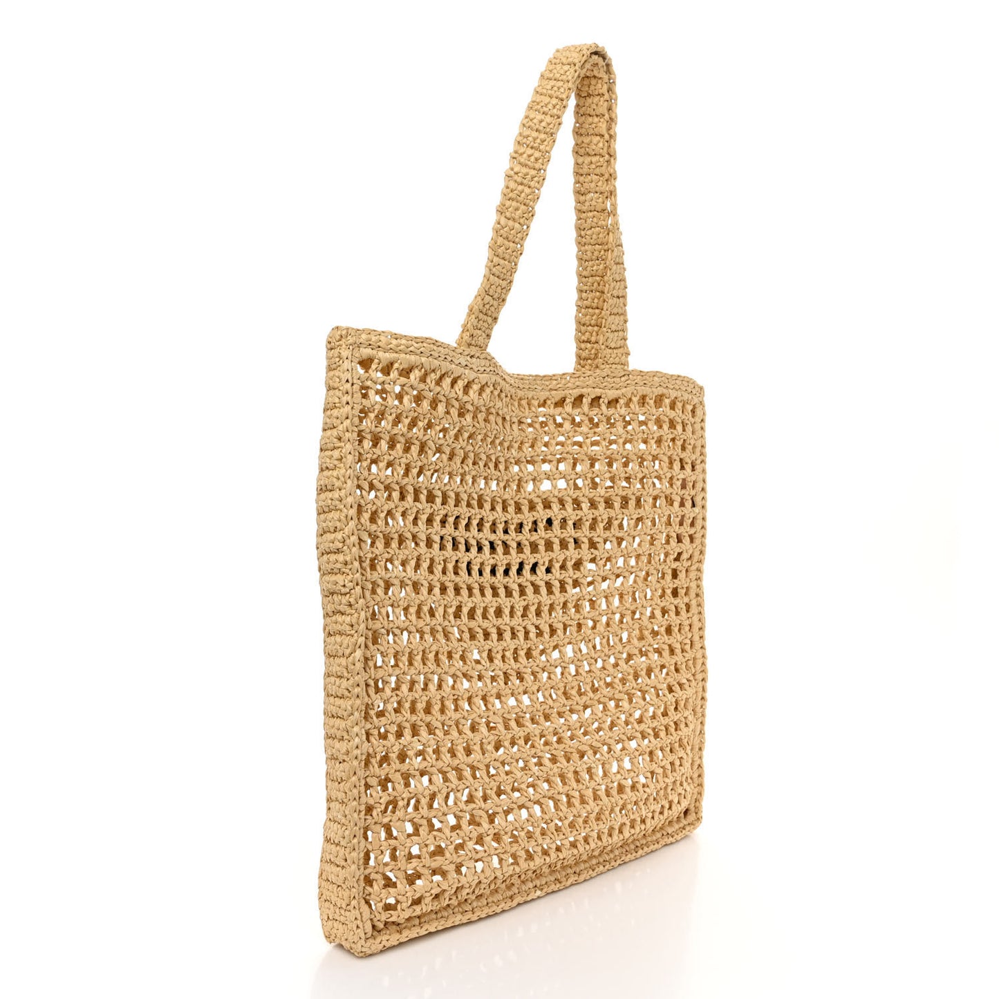 Yarn Raffia Effect Crochet Logo Embroidered Tote Bag Naturale